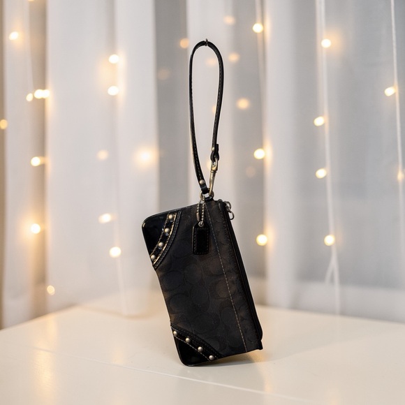 Coach Handbags - Coach Black Signature C Studded Wristlet (A449)